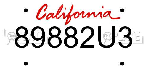 89882U3 California License Plate