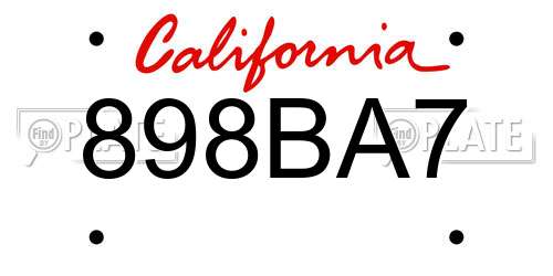 898BA7 California License Plate