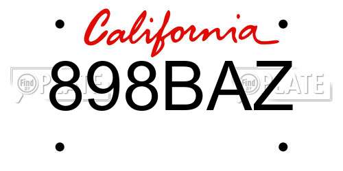 898BAZ California License Plate