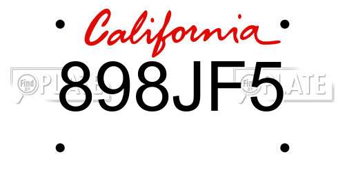 898JF5 California License Plate