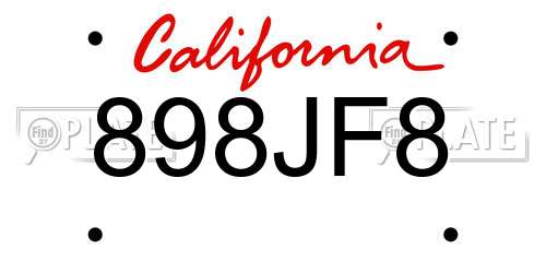 898JF8 California License Plate