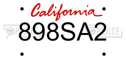 898SA2 California License Plate