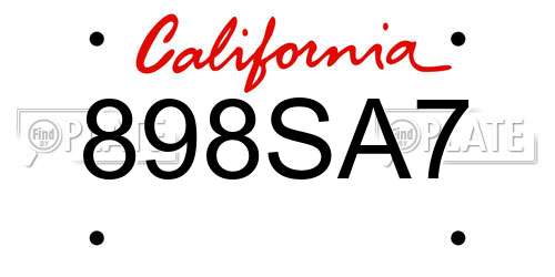 898SA7 California License Plate