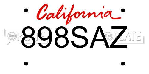 898SAZ California License Plate