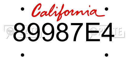 89987E4 California License Plate