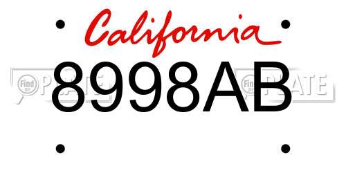 8998AB California License Plate