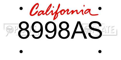 8998AS California License Plate
