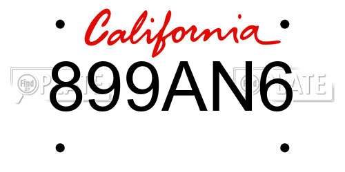 899AN6 California License Plate