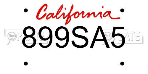 899SA5 California License Plate