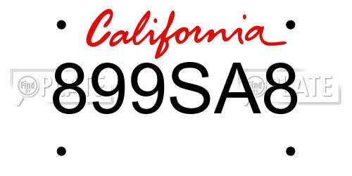 899SA8 California License Plate