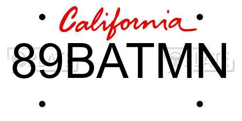 89BATMN California License Plate