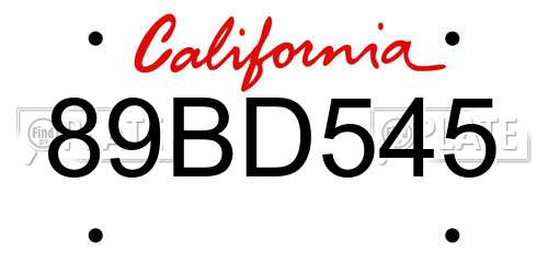 89BD545 California License Plate