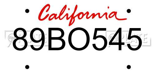 89BO545 California License Plate