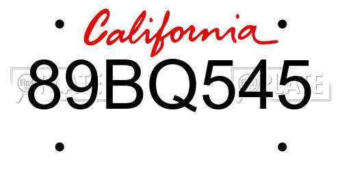 89BQ545 California License Plate