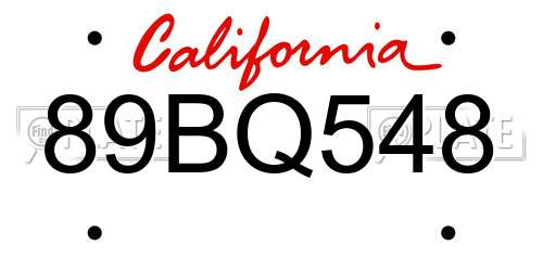 89BQ548 California License Plate