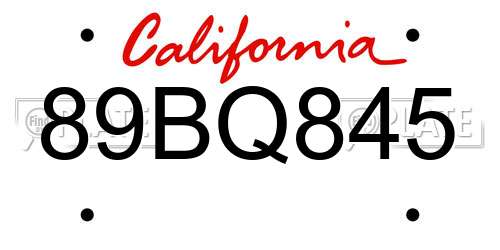 89BQ845 California License Plate