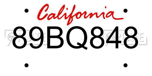 89BQ848 California License Plate