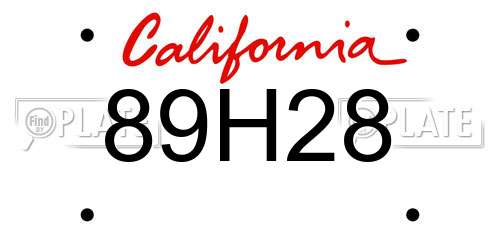 89H28 California License Plate