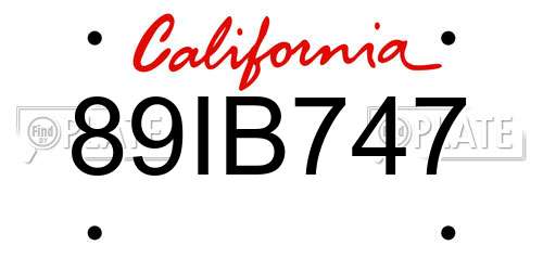 89IB747 California License Plate