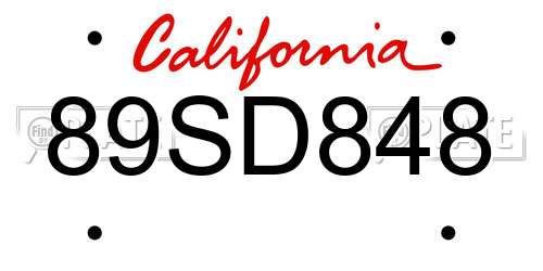 89SD848 California License Plate