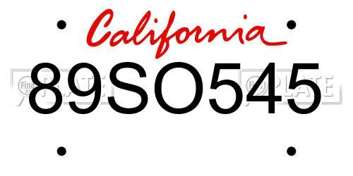 89SO545 California License Plate