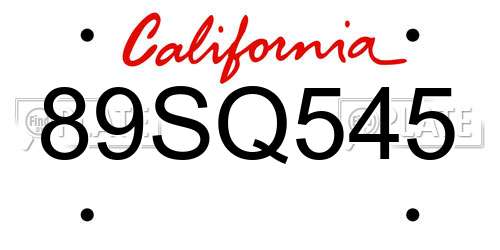 89SQ545 California License Plate