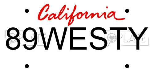 89WESTY California License Plate