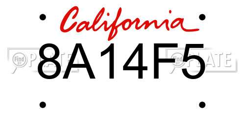8A14F5 California License Plate