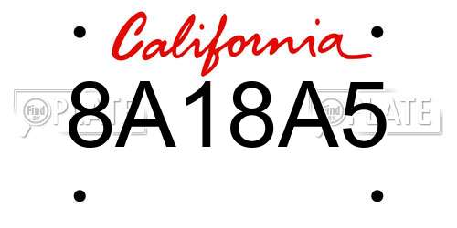 8A18A5 California License Plate