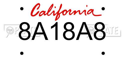 8A18A8 California License Plate