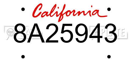 8A25943 California License Plate