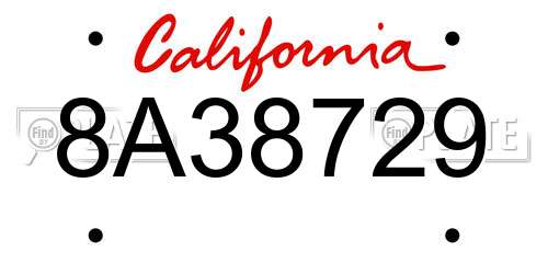 8A38729 California License Plate
