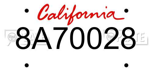 8A70028 California License Plate
