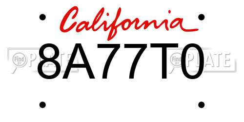 8A77T0 California License Plate