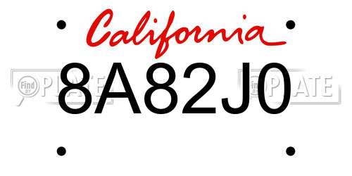 8A82J0 California License Plate