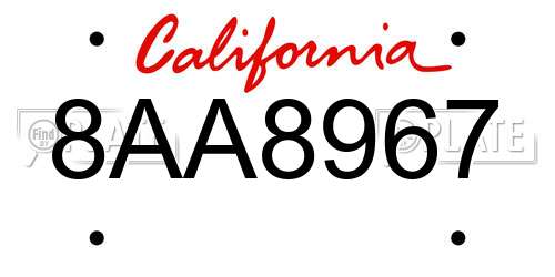 8AA8967 California License Plate