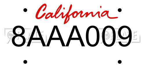 8AAA009 California License Plate