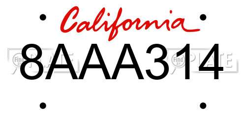 8AAA314 California License Plate