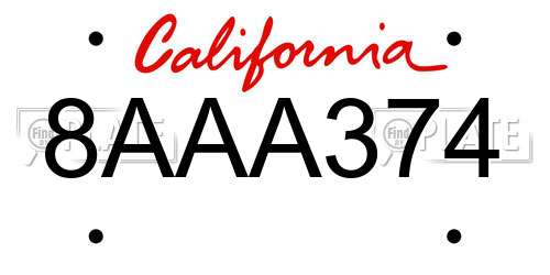 8AAA374 California License Plate