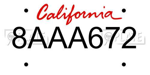 8AAA672 California License Plate