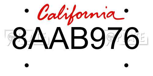 8AAB976 California License Plate