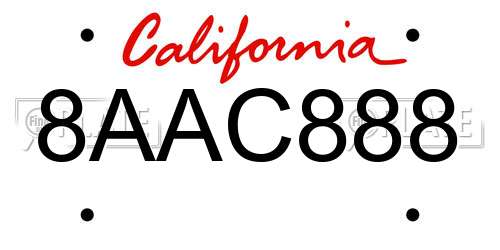 8AAC888 California License Plate