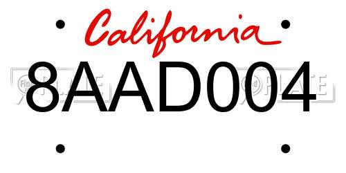 8AAD004 California License Plate