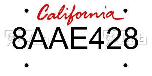 8AAE428 California License Plate