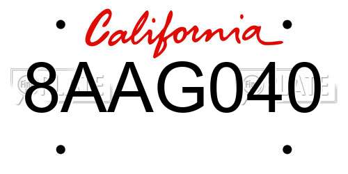 8AAG040 California License Plate