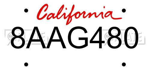 8AAG480 California License Plate
