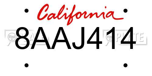 8AAJ414 California License Plate