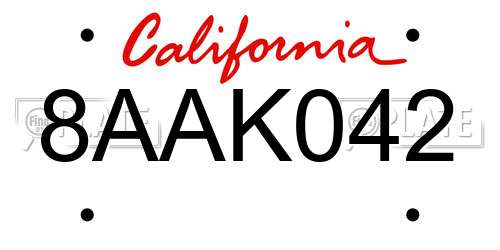 8AAK042 California License Plate