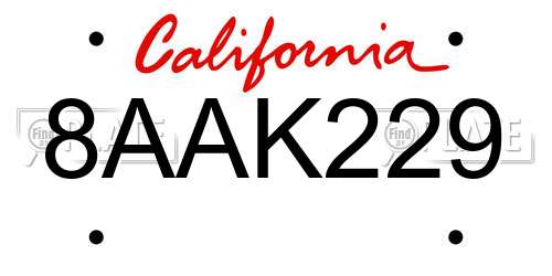 8AAK229 California License Plate