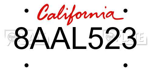 8AAL523 California License Plate